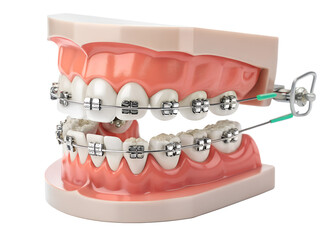 Realistic dental model demonstrating braces and orthodontic structure