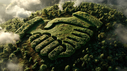 An elegant and clear visual illustration of forest handshake emblem for green partnerships, ideal for creative, commercial, or editorial purposes.