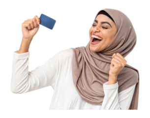 Excitement for winning a prize with a celebration gesture