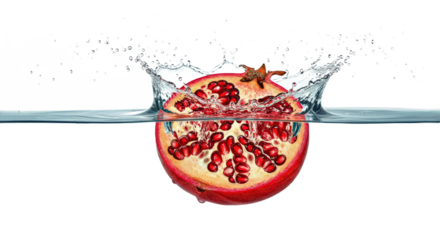 Pomegranate Half Splashing Fresh Water Seeds Isolated White Background Antioxidant Fruit Refreshing