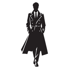 Warm Trench Coat silhouette, stylish comfort for colder months – Trench Coat illustration – Minimalist Trench Coat vector – Men's dress silhouette

