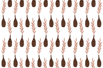 Clay vases with plants. Seamless Pattern. Minimalistic trendy style. Leaves, Palm leaves. Decorative, antique pottery vase. Scandinavian art with vases. Background