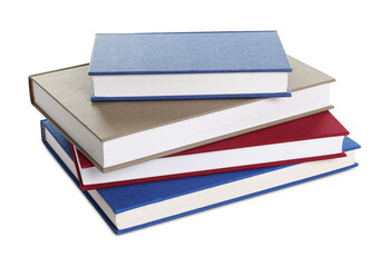 Stack of hardcover books isolated on white