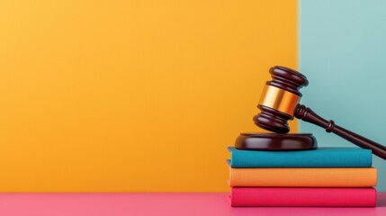 Judge gavel resting on colorful law books symbolizing justice and court decisions