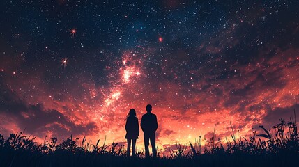 Fototapeta premium Heartwarming cinematic shot of a couple gazing at stars in the night sky while enjoying each other