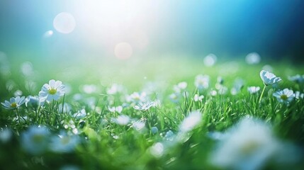 Obraz premium Beautiful field of daisies blooming peacefully under bright sunshine