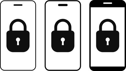 mobile security icon. Lock icons on phone screen. Password protected icons