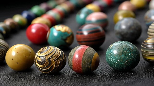 Colorful marbles arranged artistically on a surface