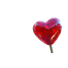 Red heart shaped lollipop on stick isolated on white background for candy love sweet and romantic concept
