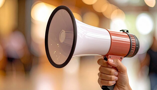 複合型商業施設でメガホンを持った手