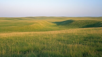 Fototapeta premium Vast expanse of rolling hills and tall grasses under a bright sky