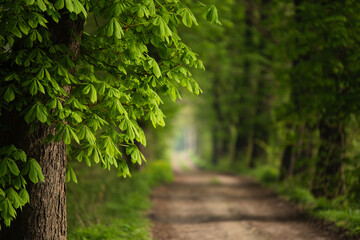 Fototapeta premium Piękna aleja kasztanowa na wiosnę, Polska Śląsk.
