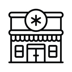 Well crafted outline style icon showing pharmacy building