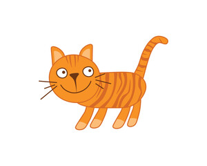 Cartoon cat. A child s drawing of a red cat. Striped ginger cat in cartoon style. The vector illustration is isolated on a white background.