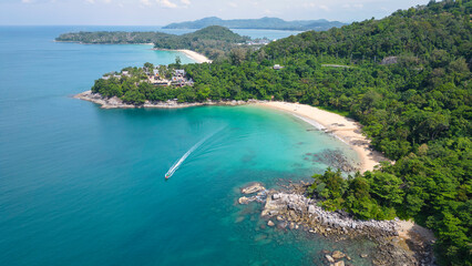 Naklejka premium Aerial view on Surin and Panesa beach on Phuket, Thailand.