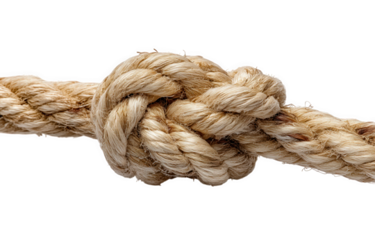Close up Beige Rope Knot on Transparent Background
