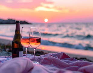 glass of red wine at sunset