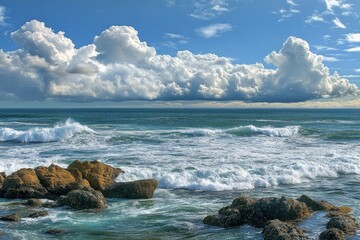 Ocean Wave and Rock Landscape