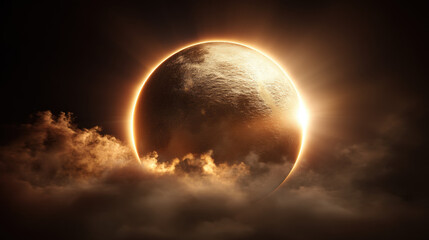 Obraz premium A vivid depiction of moon passing in front of the sun in eclipse, ideal for creative, commercial, or editorial purposes.