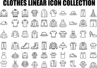 Clothing and Apparel Line Icons Set – Editable Stroke Fashion Vector Collection