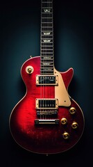 Red Electric Guitar with Gold Hardware on Dark Background