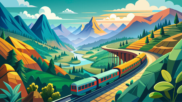 Beautiful landscape with mountain view on the train while going to Fansipan mountain in Sapa city, Vietnam