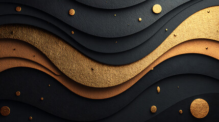 Obraz premium Abstract wavy layers of black and gold texture golden dots elegant background high resolution