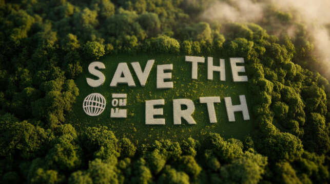 An elegant and clear visual illustration of save the earth eco message from forest top view, ideal for creative, commercial, or editorial purposes.