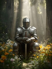 Fototapeta premium The rider holds a sword