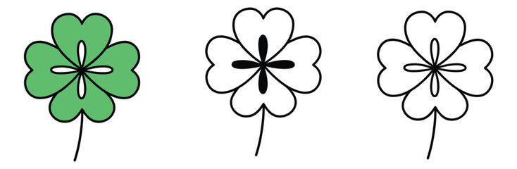 Good luck four leaf clover flat icon set isolated on white  background