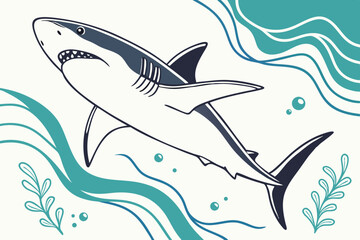 Naklejka premium A Top Down View Of A Great White Shark In Minimalist Style