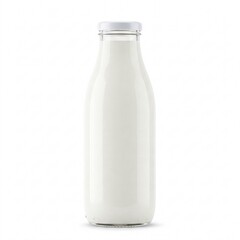 White glass bottle of milk with white cap isolated on white background