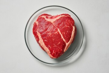 Heart-Shaped Raw Meat on a Clear Plate for Culinary Use