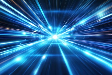 Obraz premium Abstract blue light streaks fast speed tunnel effect