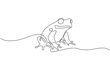 Frog as a logo icon one line art outline cartoon black and white illustration, Reptile animal icon concept. Trendy single line draw graphic design vector illustration, pro.