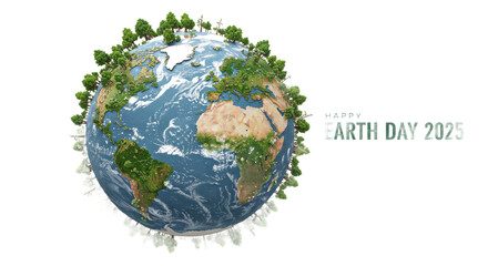 Earth Day 2025 globe encircled by trees