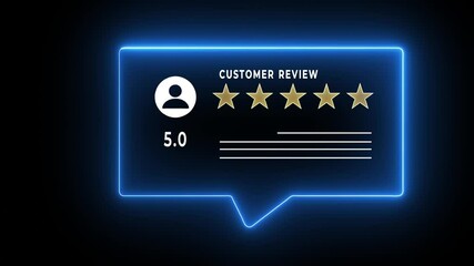 Customer satisfaction feedback survey concept on transparent background.  An animated reviews with  five star rating. E commerce, business marketing idea. 4k video.