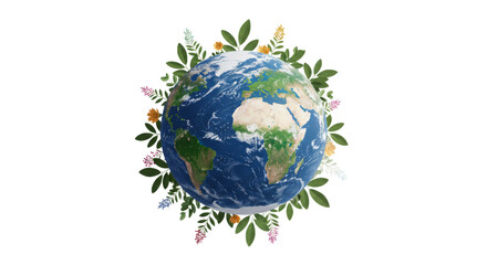 Verdant Earth globe surrounded by foliage
