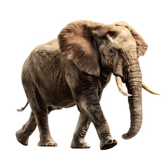 Obraz premium Majestic African Elephant Walking on White Background Wildlife Animal Photography