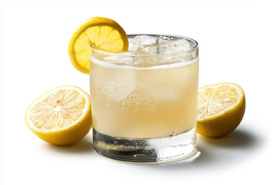 Isolated chilled glass of freshly squeezed lemonade bright white background drink photography minimalist style refreshing concept