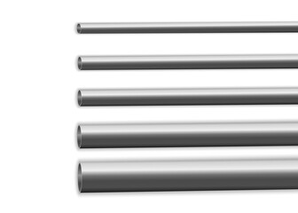png metal tube and stainless steel pipe with round plastic profile cylinder on white background for factory construction and industrial design with chrome tubing in a three-dimensional illustration

