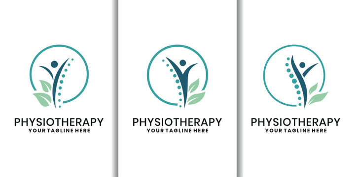 Physiotherapy and spine care logo with human and leaves