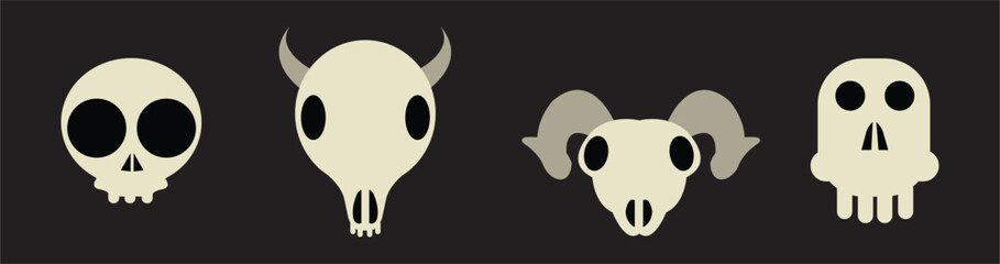 Set of skulls with expressions
