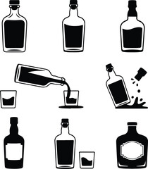 Whisky Bottle Silhouette Set | Alcohol Drink Icon Pack Whiskey Bottle Icons | Bar Alcohol Silhouette Collection