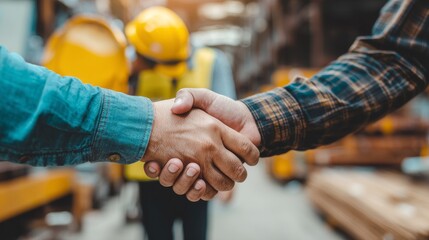 A machine serves as the backdrop for two hands shaking, representing a union of trust and cooperation