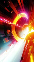 A vibrant abstract design depicting motion and energy with bright colors and dynamic shapes.