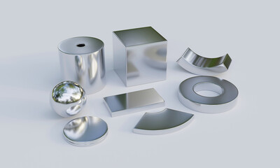 neodymium rare earth magnets isolated on white background. 3D Rendering