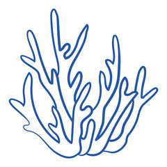 Hand-drawn coral seaweed illustration in blue color. Part of big Mediterranean collection, perfect for product, event, party, wedding design or menu