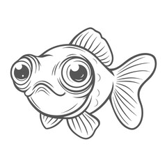 Cartoon Telescope Eye Goldfish Line Art Illustration
