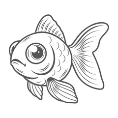 Cute Bubble Eye Goldfish Line Art Illustration